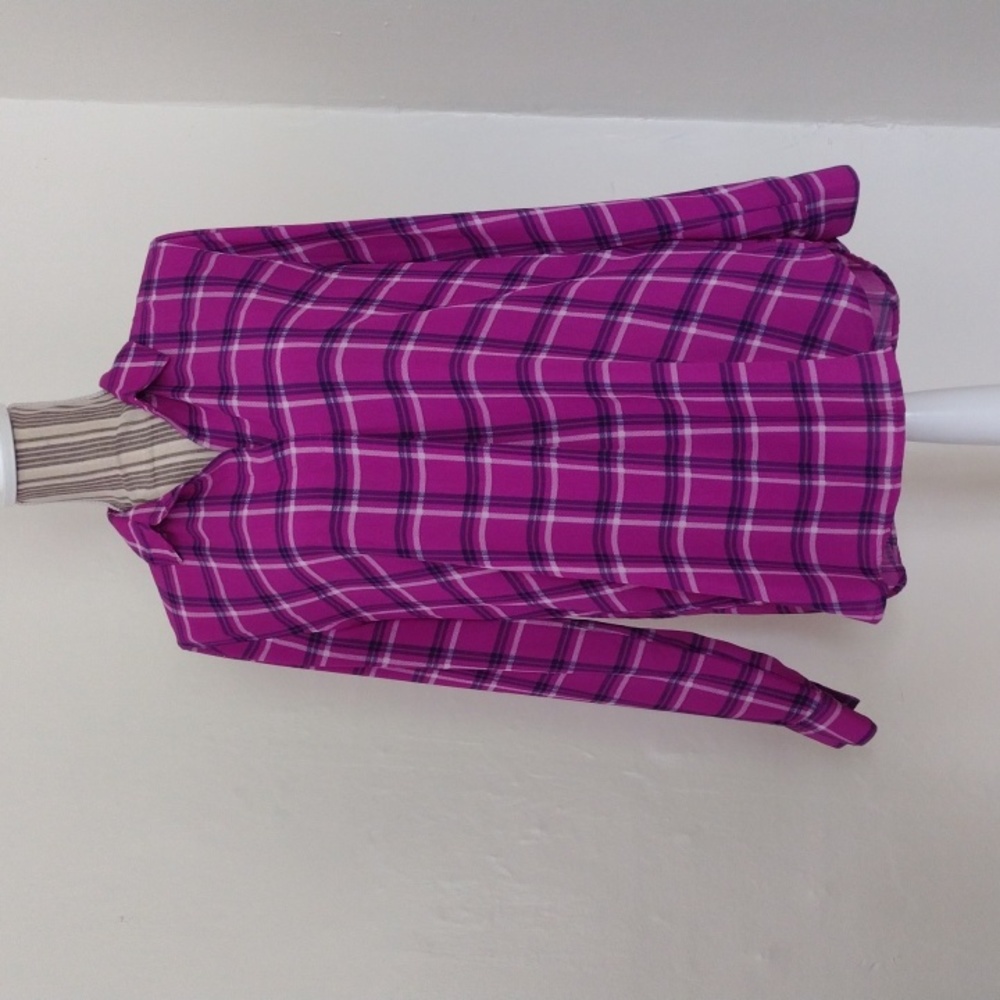 Banana Republic Purple Plaid Boyfriend Fit Long Sleeve Blouse Size M